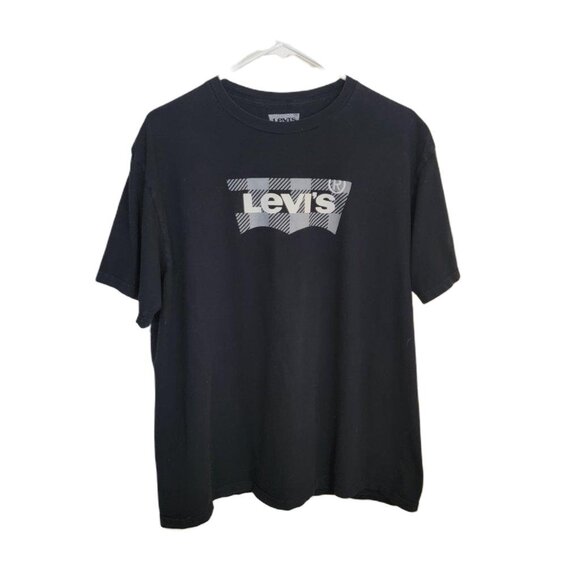 Levi's Graphic Tee Checkered Logo Short Sleeve Crew Neck Black and Gray XL - Picture 4 of 11
